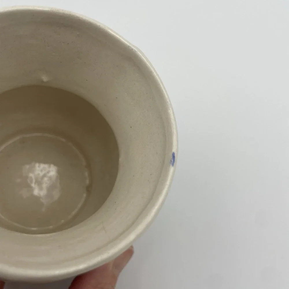 Blue & White Stoneware Mug/Vase- Blue Floral On Cream Mug Unmarked Vintage 10 Oz